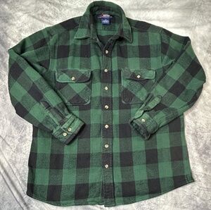 Five Brothers Flannel Shirt Mens XLT Green Black Plaid Long Sleeve Workwear